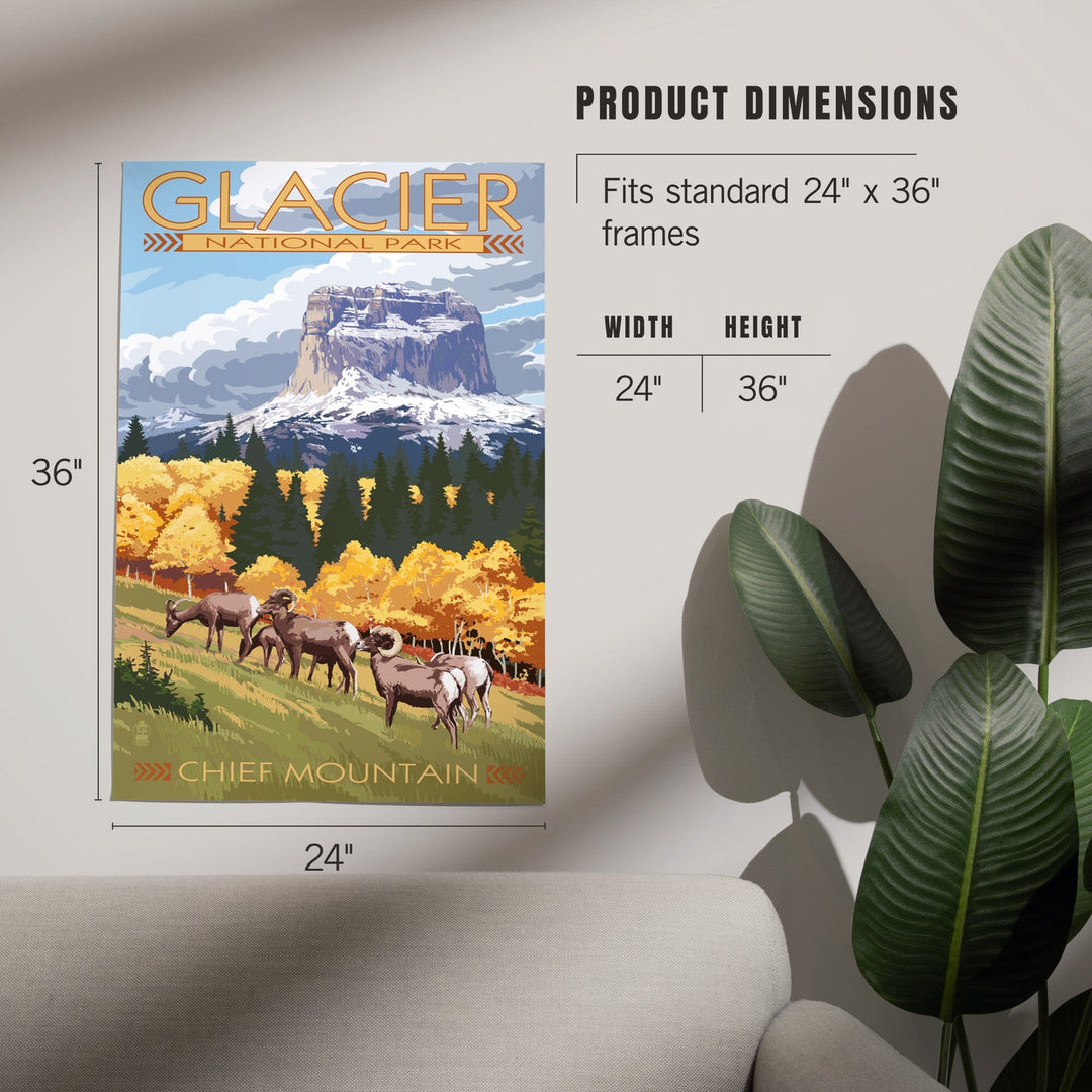 Glacier National Park, Montana, Chief Mountain and Big Horn Sheep, Art & Giclee Prints - Lantern Press