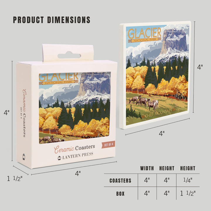 Glacier National Park, Montana, Chief Mountain and Big Horn Sheep, Coasters Coasters Lantern Press