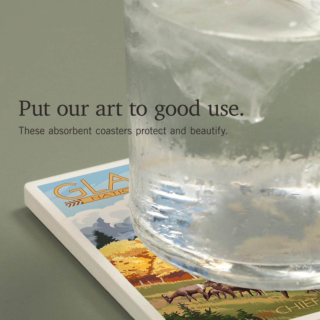 Glacier National Park, Montana, Chief Mountain and Big Horn Sheep, Coasters Coasters Lantern Press