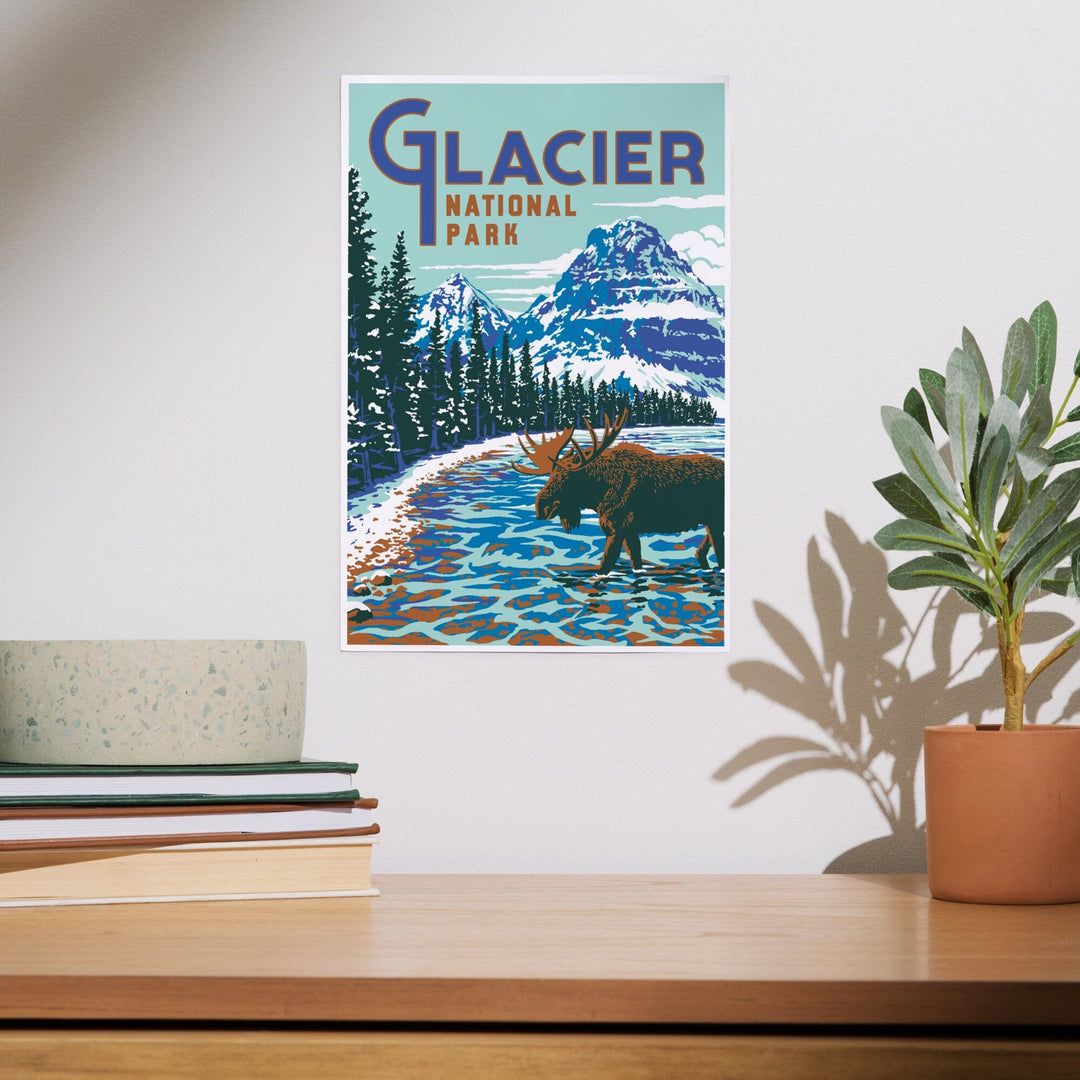 Glacier National Park, Montana, Explorer Series, Moose, Art & Giclee Prints - Lantern Press
