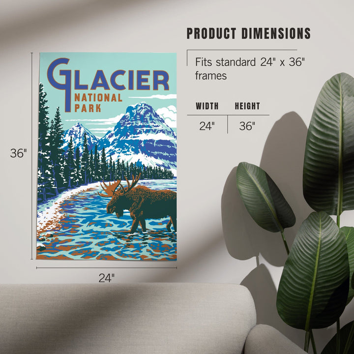 Glacier National Park, Montana, Explorer Series, Moose, Art & Giclee Prints - Lantern Press