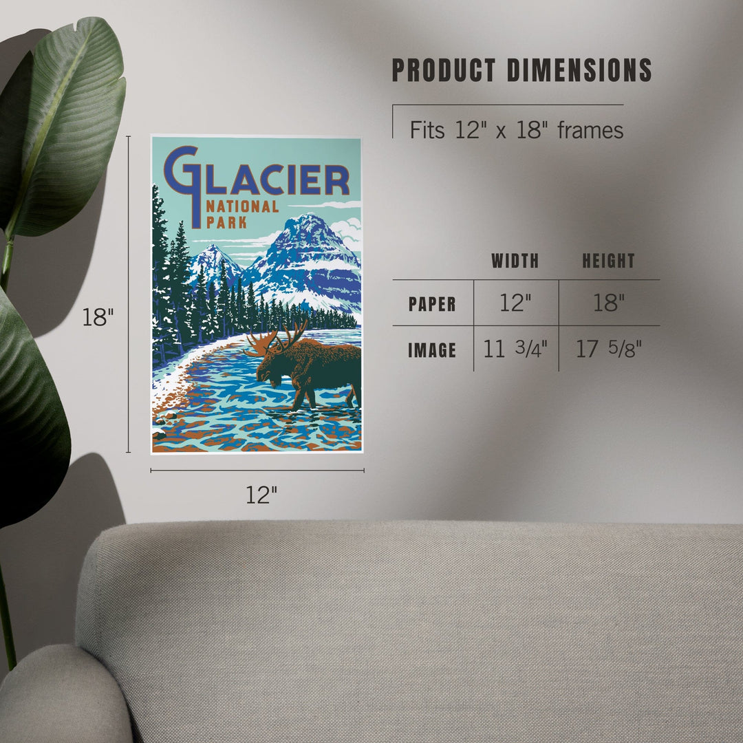 Glacier National Park, Montana, Explorer Series, Moose, Art & Giclee Prints - Lantern Press