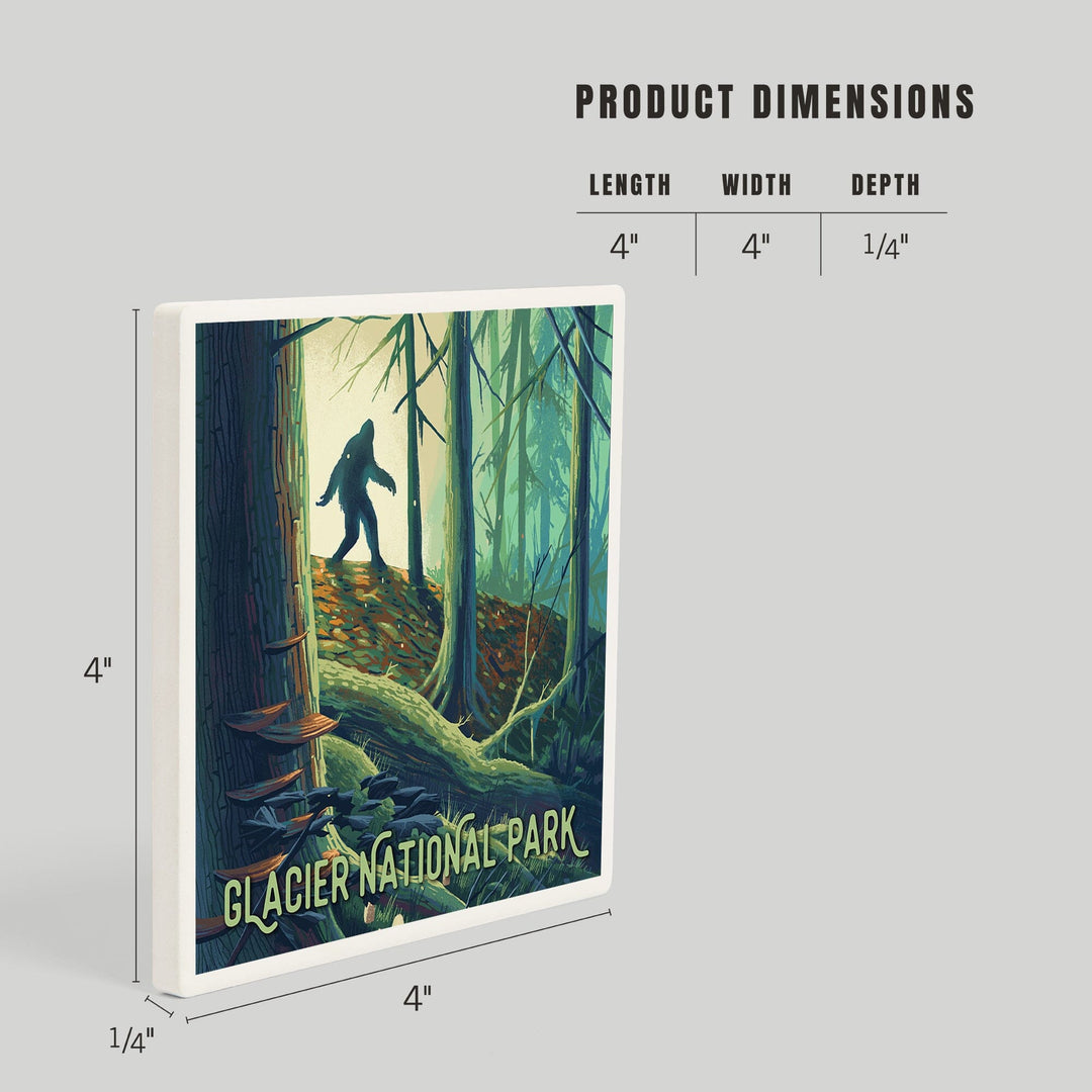 Glacier National Park, Montana, Get Outside Series, Wanderer, Bigfoot in Forest, Coasters Coasters Lantern Press