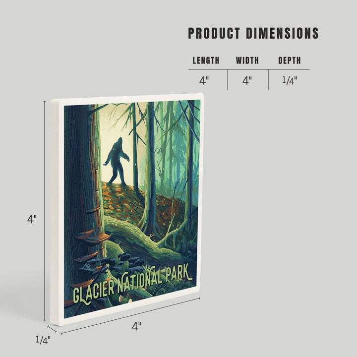 Glacier National Park, Montana, Get Outside Series, Wanderer, Bigfoot in Forest, Coasters Coasters Lantern Press