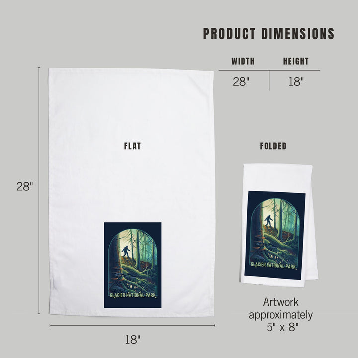 Glacier National Park, Montana, Get Outside, Wanderer, Bigfoot in Forest, Organic Cotton Kitchen Tea Towels Kitchen Lantern Press
