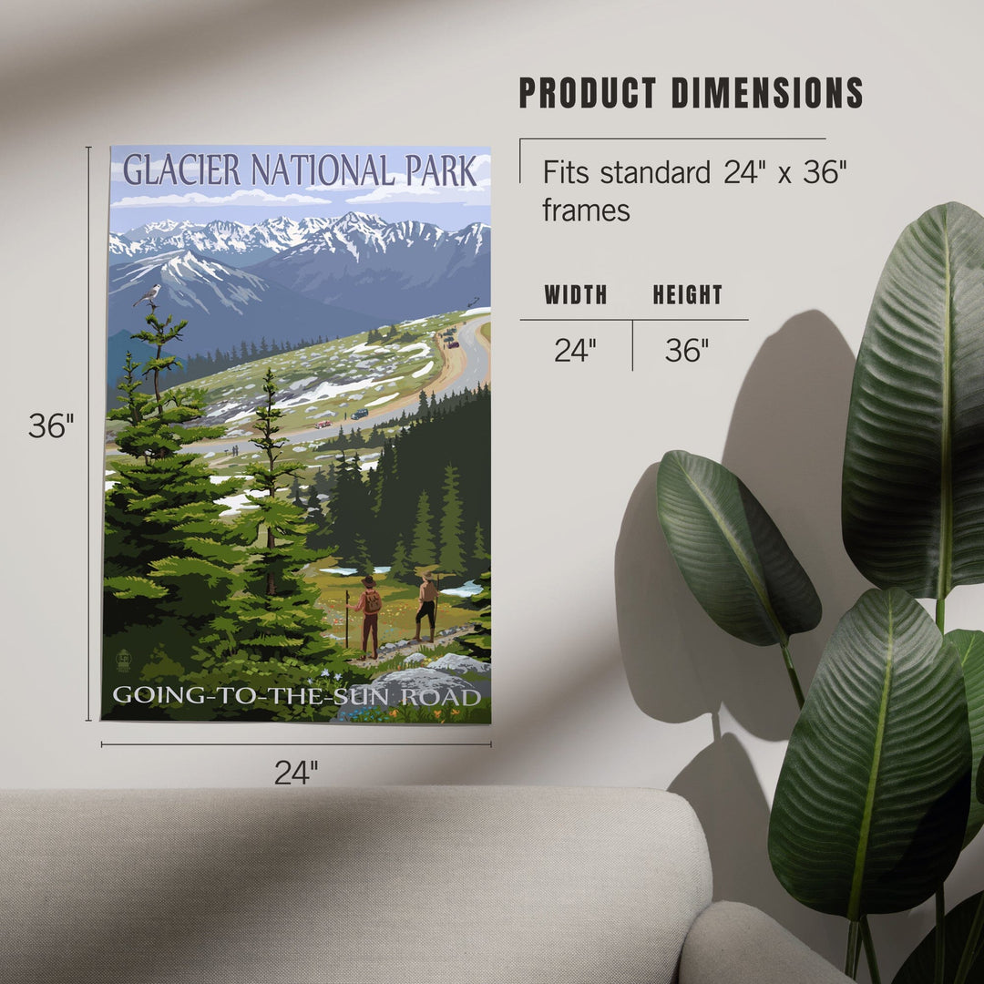 Glacier National Park, Montana, Going to the Sun Road and Hikers, Art & Giclee Prints - Lantern Press