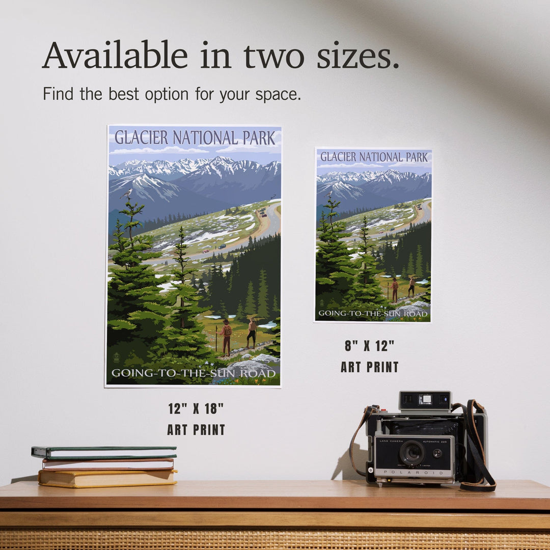 Glacier National Park, Montana, Going to the Sun Road and Hikers, Art & Giclee Prints - Lantern Press