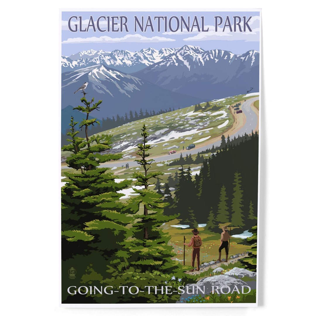 Glacier National Park, Montana, Going to the Sun Road and Hikers, Art & Giclee Prints - Lantern Press