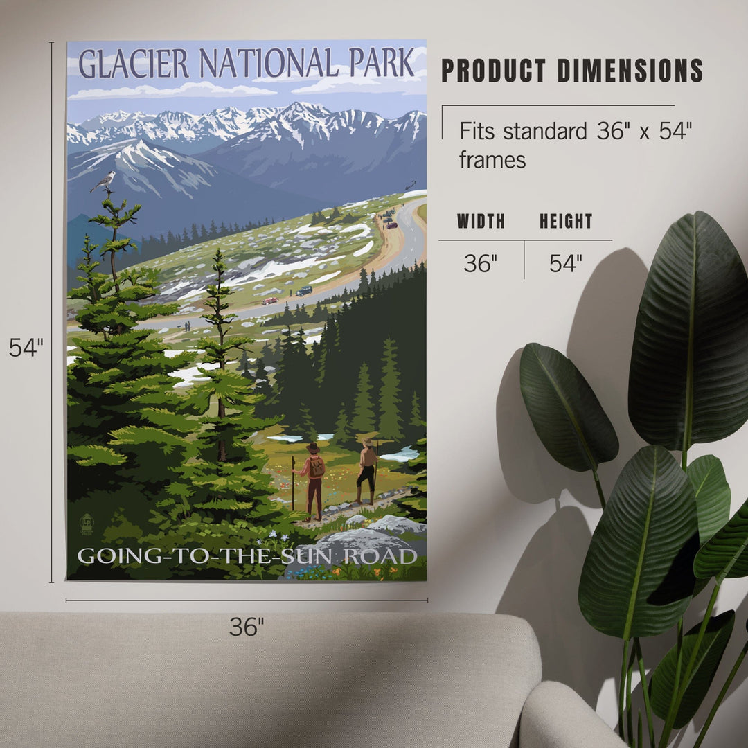 Glacier National Park, Montana, Going to the Sun Road and Hikers, Art & Giclee Prints - Lantern Press