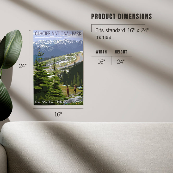 Glacier National Park, Montana, Going to the Sun Road and Hikers, Art & Giclee Prints - Lantern Press
