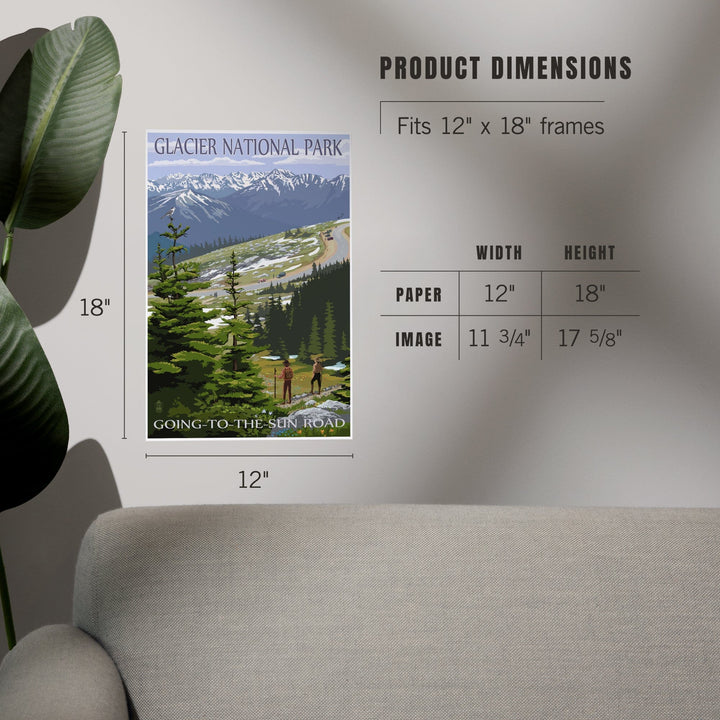 Glacier National Park, Montana, Going to the Sun Road and Hikers, Art & Giclee Prints - Lantern Press