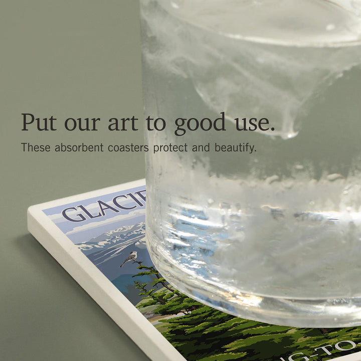 Glacier National Park, Montana, Going to the Sun Road and Hikers, Coasters Coasters Lantern Press