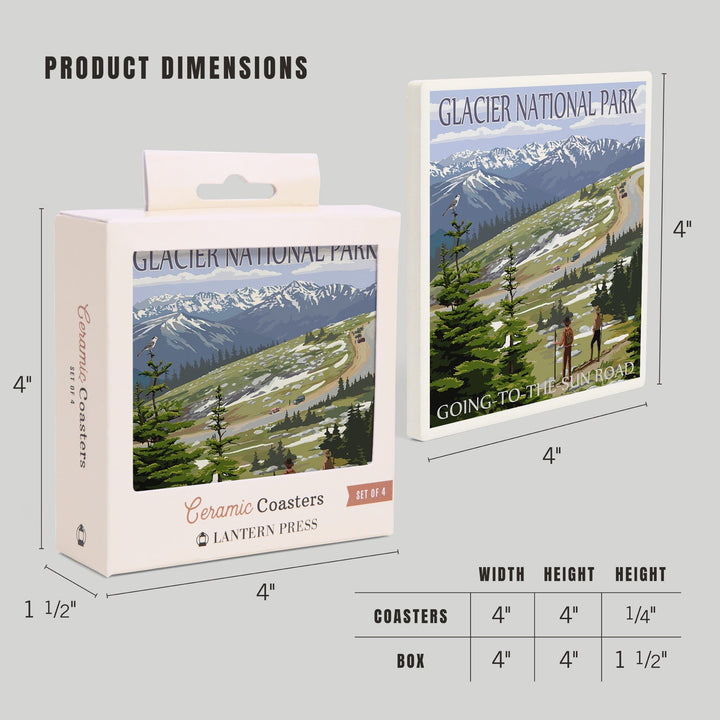 Glacier National Park, Montana, Going to the Sun Road and Hikers, Coasters Coasters Lantern Press