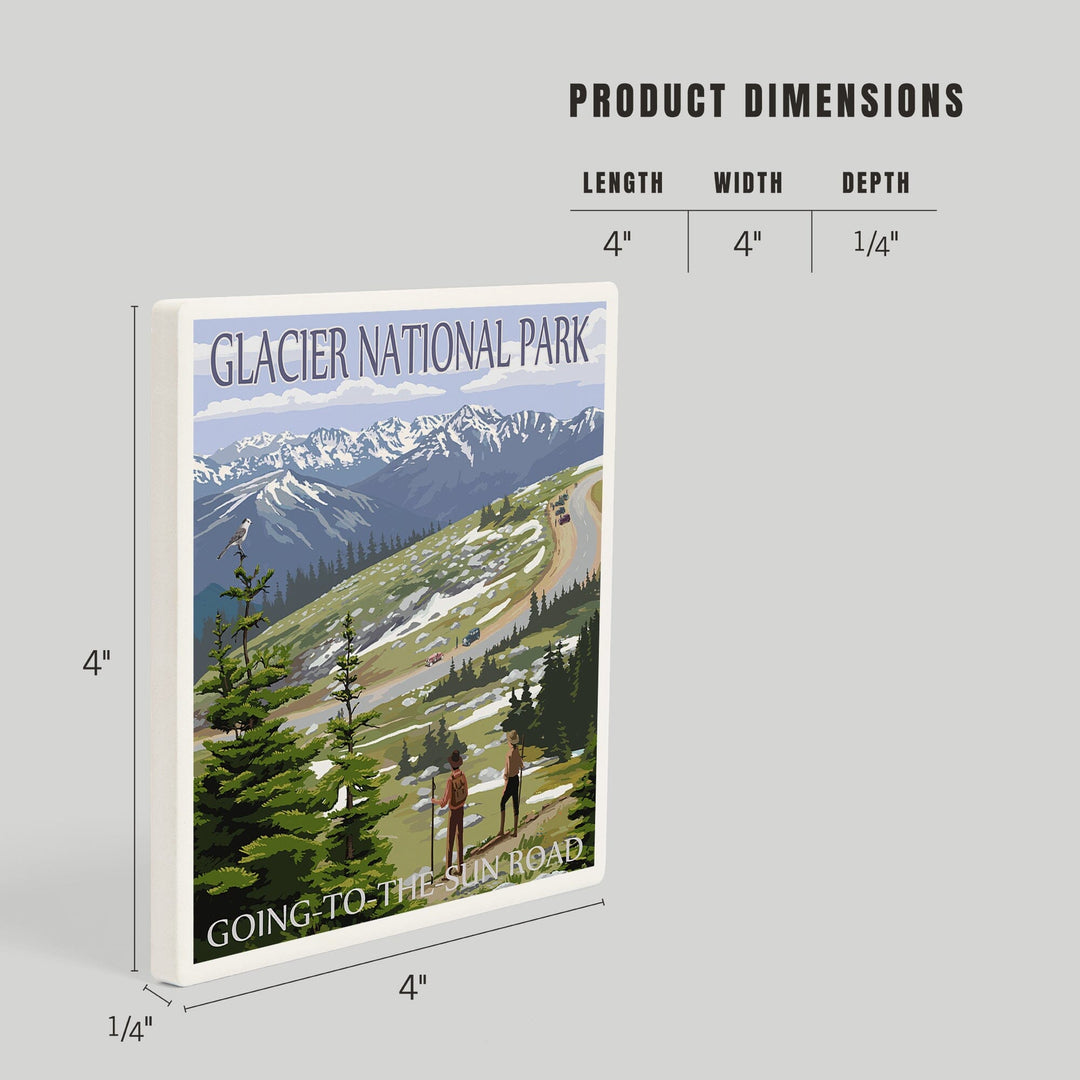 Glacier National Park, Montana, Going to the Sun Road and Hikers, Coasters Coasters Lantern Press
