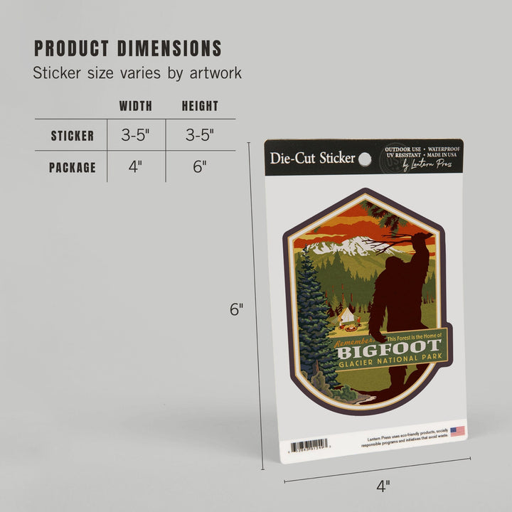 Glacier National Park, Montana, Home of Bigfoot, Contour, Lantern Press Artwork, Vinyl Sticker - Lantern Press