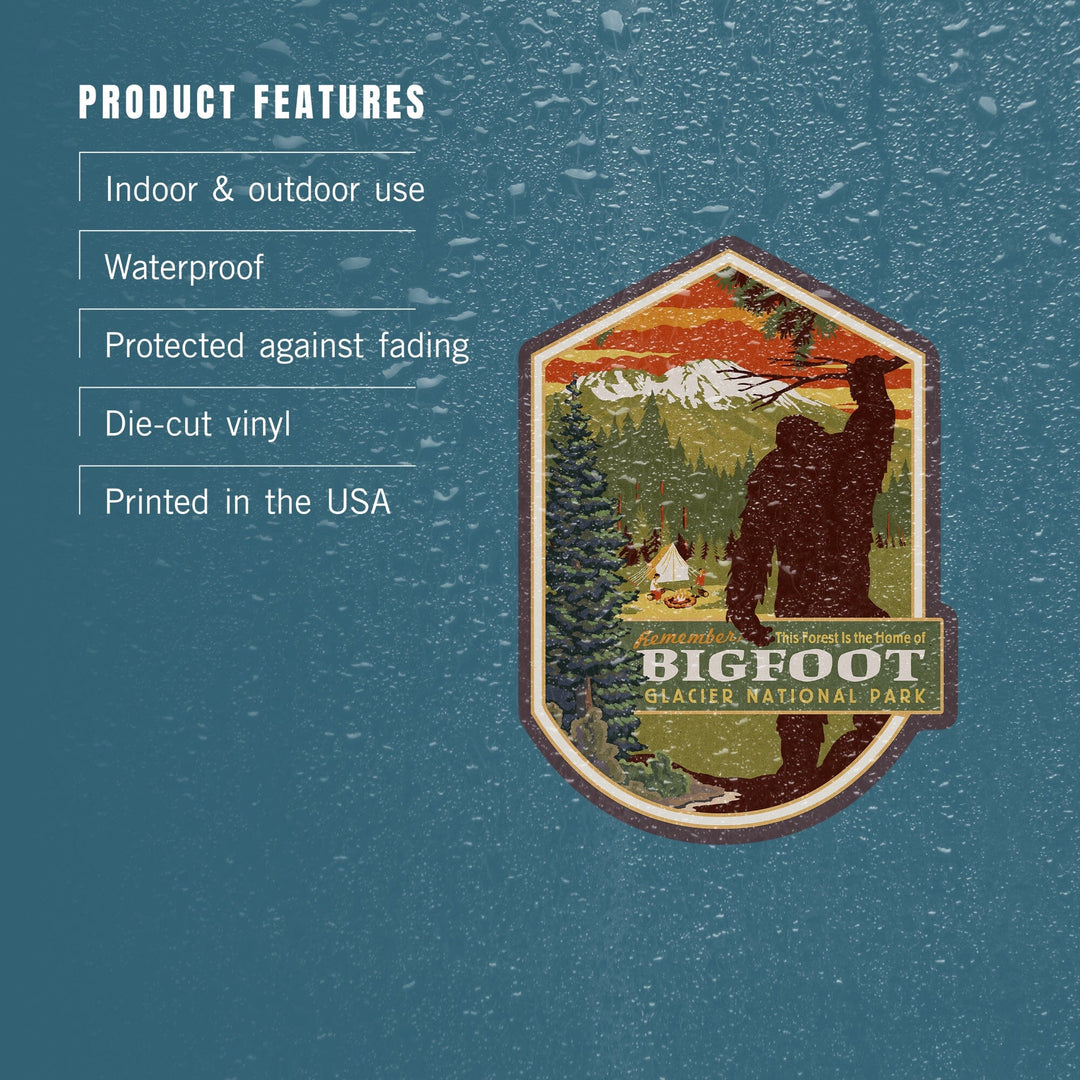 Glacier National Park, Montana, Home of Bigfoot, Contour, Lantern Press Artwork, Vinyl Sticker - Lantern Press