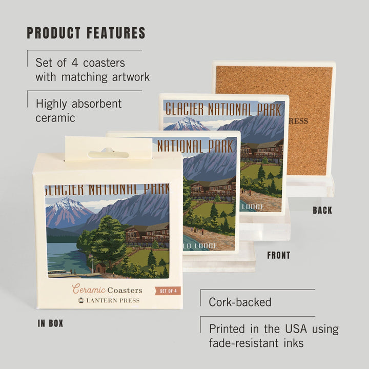Glacier National Park, Montana, Lake McDonald Lodge, Coasters Coasters Lantern Press