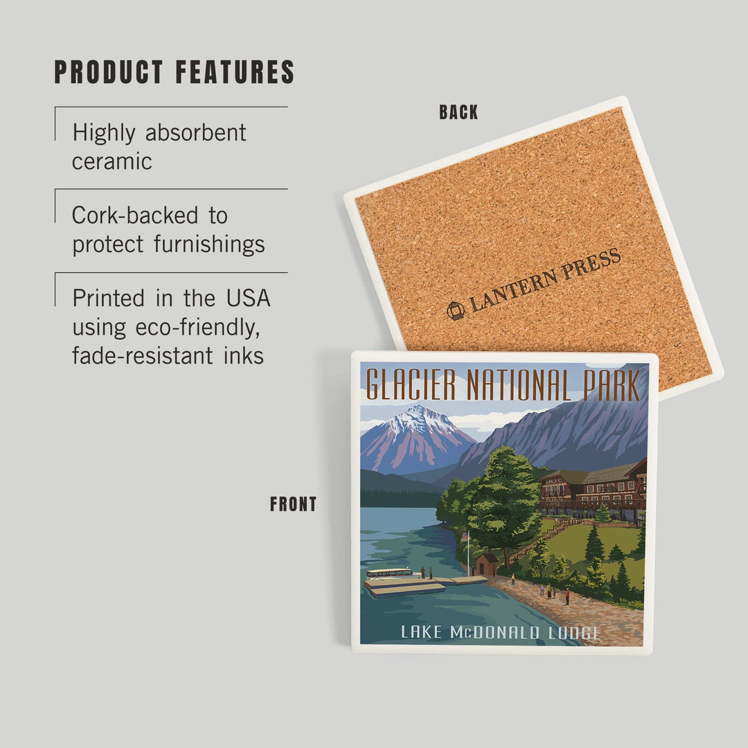 Glacier National Park, Montana, Lake McDonald Lodge, Coasters Coasters Lantern Press