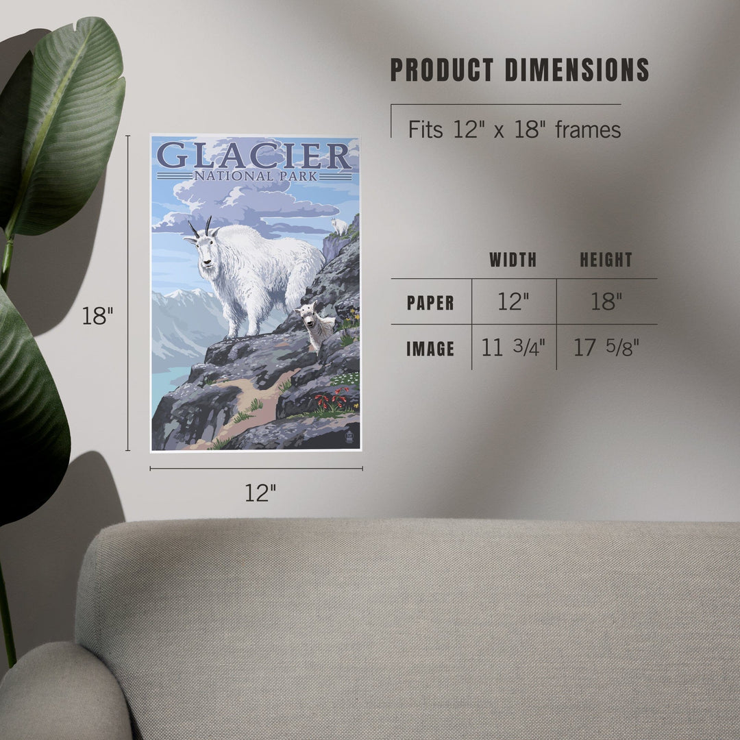 Glacier National Park, Montana, Mountain Goat and Kid, Illustration, Art & Giclee Prints - Lantern Press