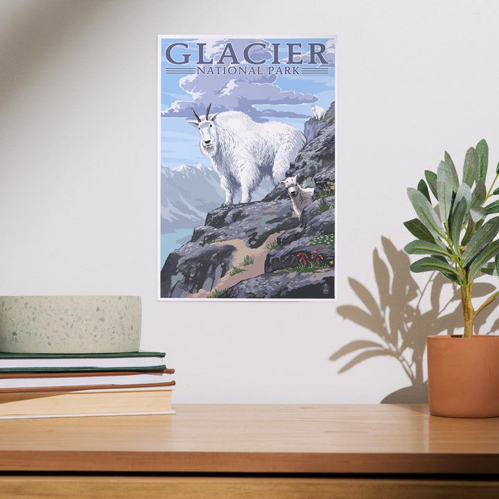 Glacier National Park, Montana, Mountain Goat and Kid, Illustration, Art & Giclee Prints - Lantern Press