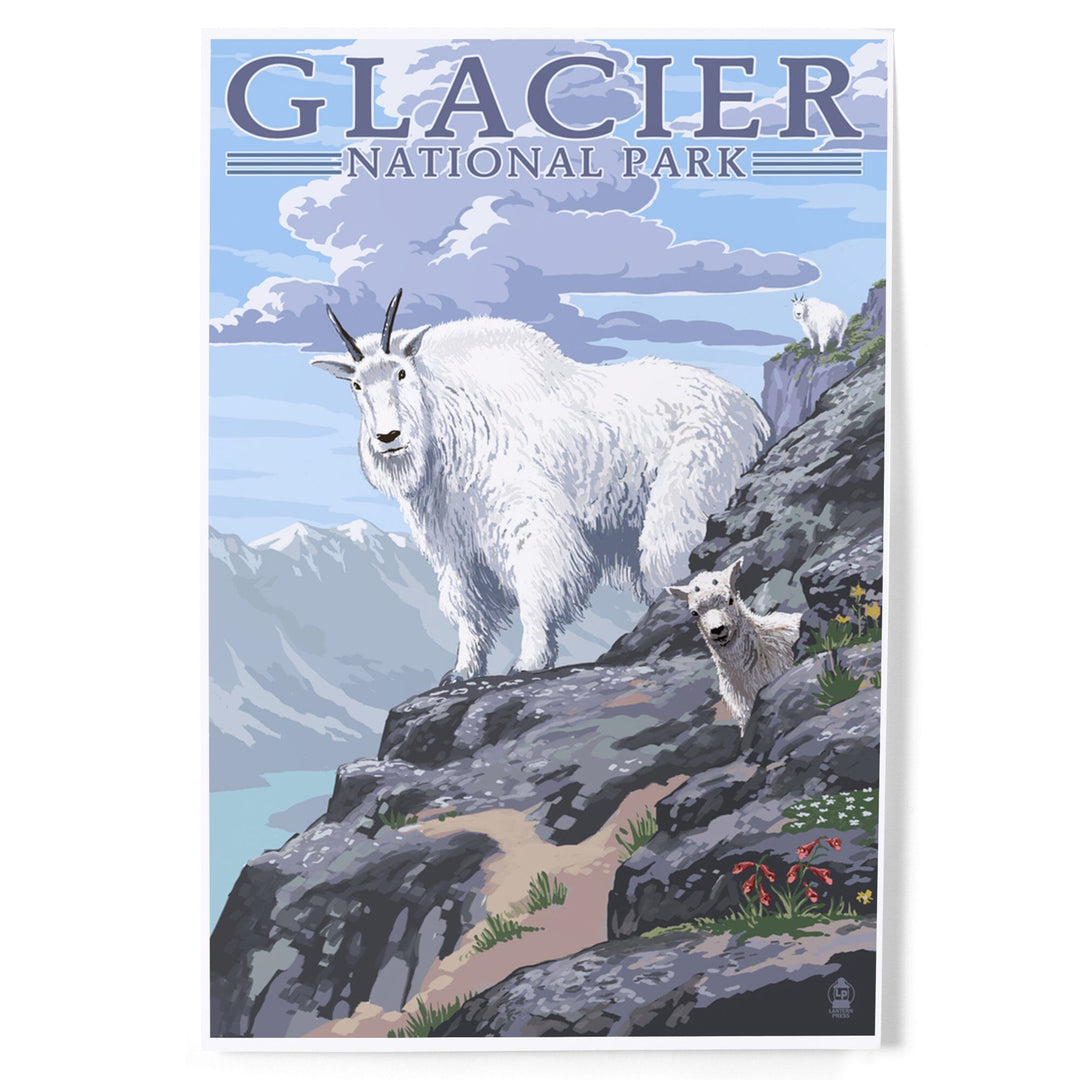 Glacier National Park, Montana, Mountain Goat and Kid, Illustration, Art & Giclee Prints - Lantern Press
