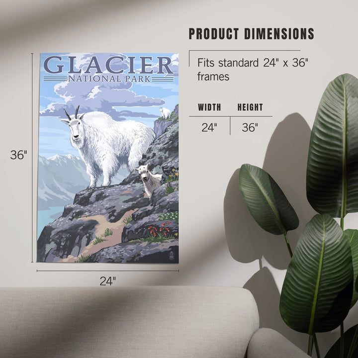 Glacier National Park, Montana, Mountain Goat and Kid, Illustration, Art & Giclee Prints - Lantern Press