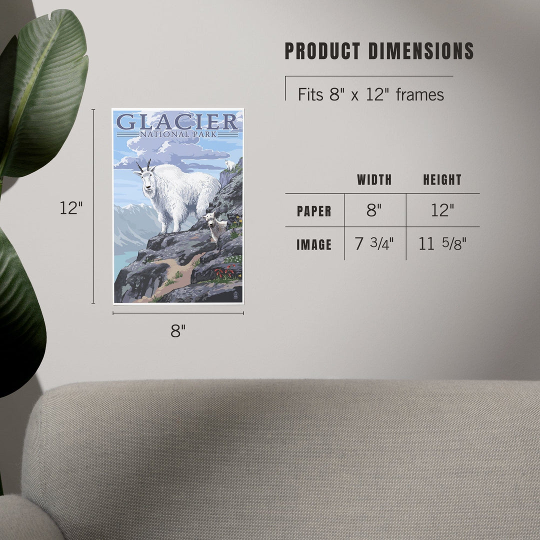 Glacier National Park, Montana, Mountain Goat and Kid, Illustration, Art & Giclee Prints - Lantern Press