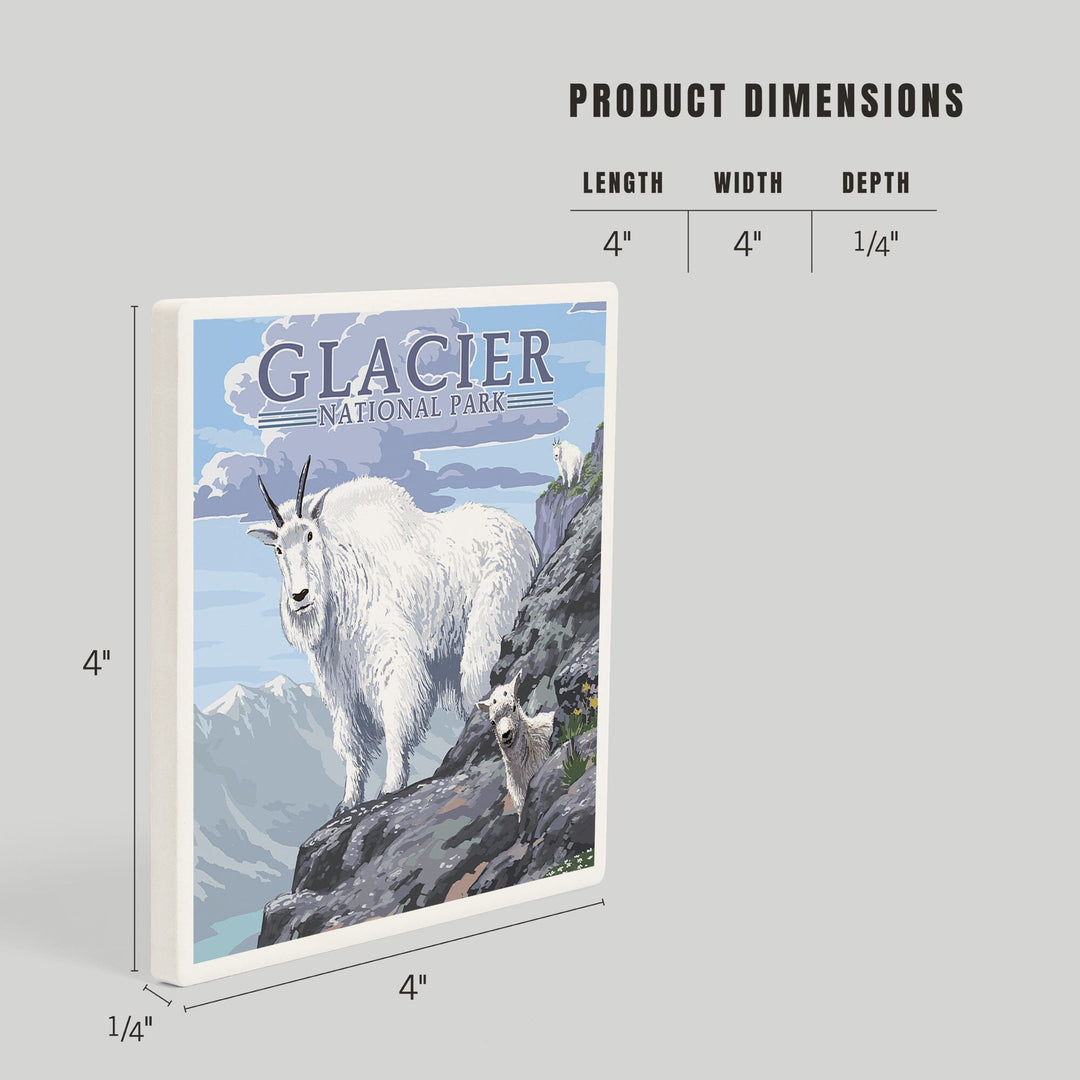 Glacier National Park, Montana, Mountain Goat and Kid, Illustration, Coasters Coasters Lantern Press