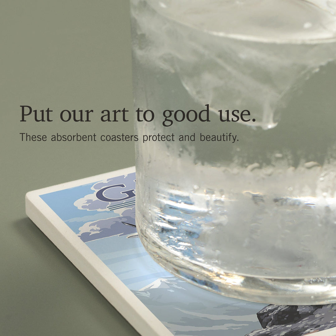 Glacier National Park, Montana, Mountain Goat and Kid, Illustration, Coasters Coasters Lantern Press