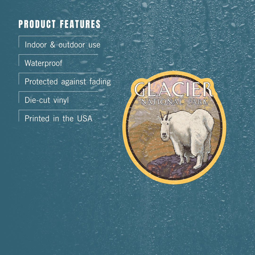 Glacier National Park, Montana, Mountain Goat, Contour, Vinyl Sticker - Lantern Press