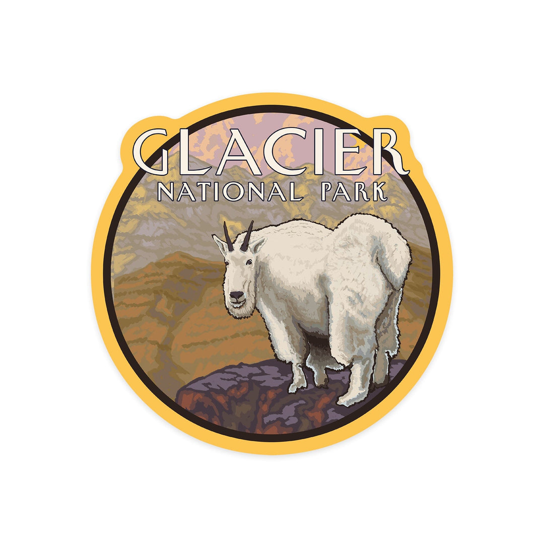 Glacier National Park, Montana, Mountain Goat, Contour, Vinyl Sticker - Lantern Press