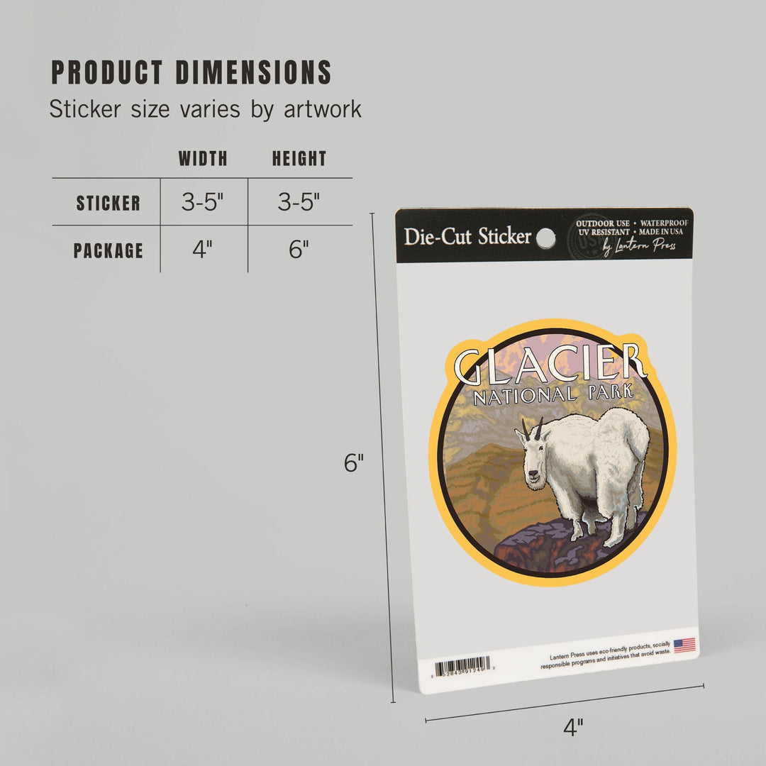 Glacier National Park, Montana, Mountain Goat, Contour, Vinyl Sticker - Lantern Press
