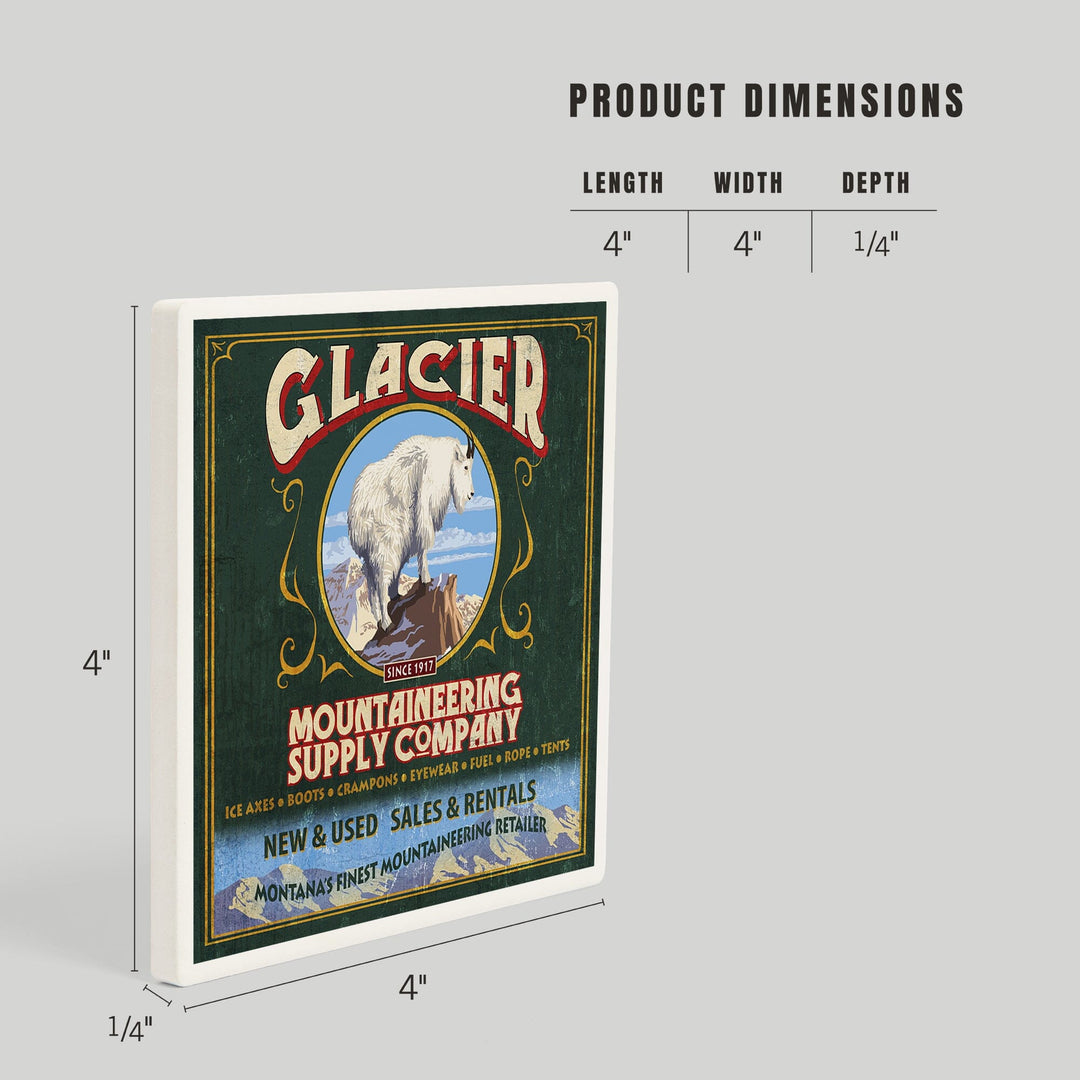 Glacier National Park, Montana, Mountain Goat Vintage Sign, Coasters Coasters Lantern Press
