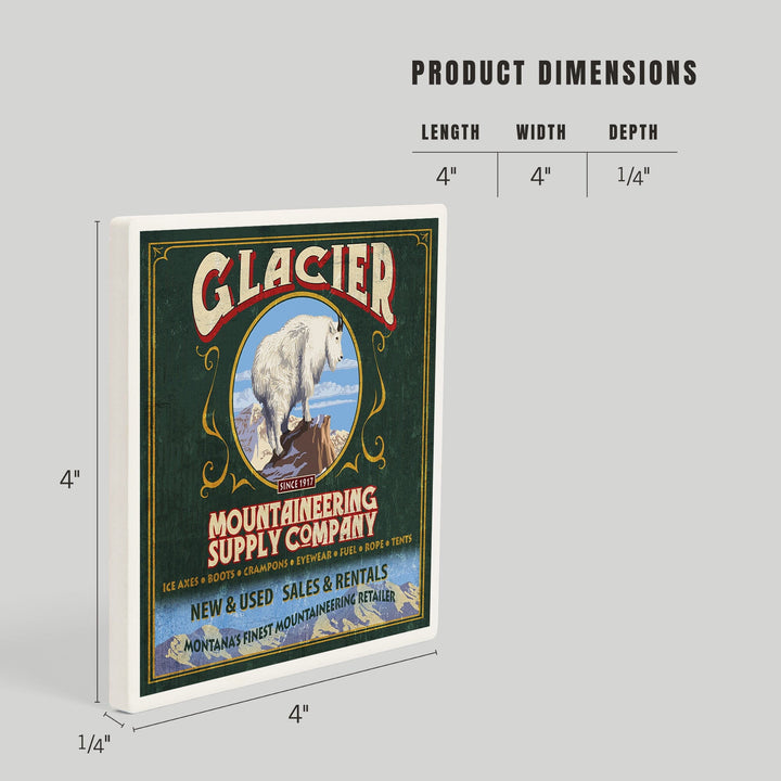 Glacier National Park, Montana, Mountain Goat Vintage Sign, Coasters Coasters Lantern Press