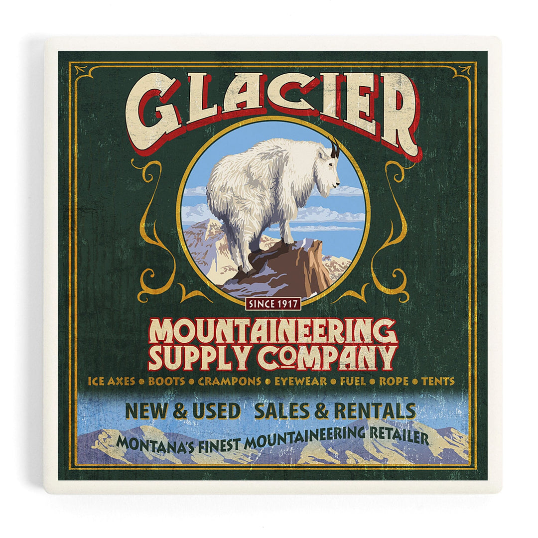 Glacier National Park, Montana, Mountain Goat Vintage Sign, Coasters Coasters Lantern Press