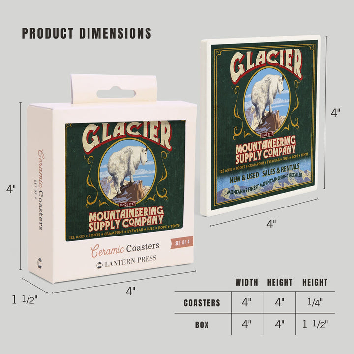 Glacier National Park, Montana, Mountain Goat Vintage Sign, Coasters Coasters Lantern Press