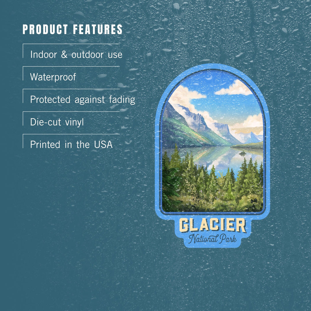Glacier National Park, Montana, Oil Painting, Contour, Vinyl Sticker - Lantern Press
