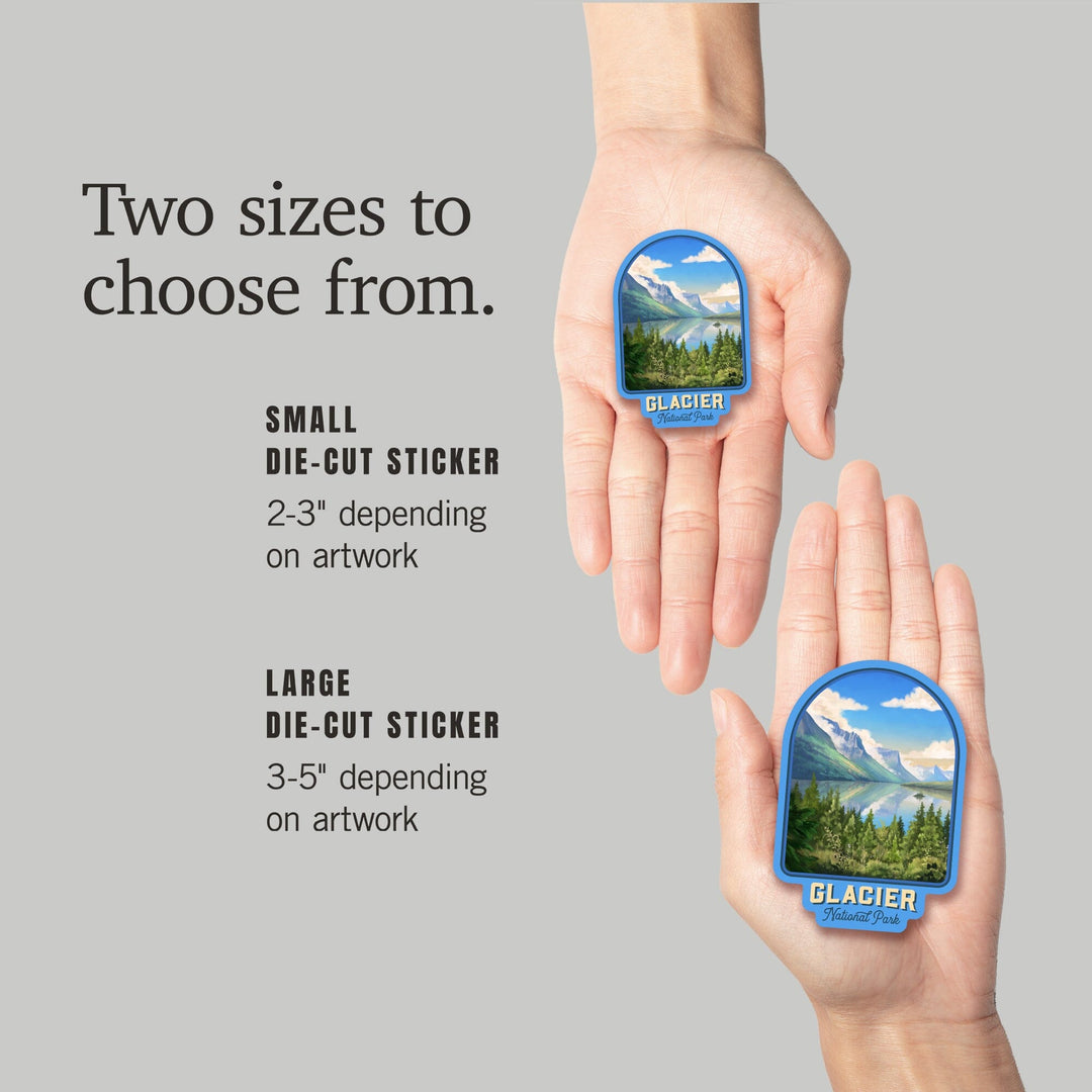 Glacier National Park, Montana, Oil Painting, Contour, Vinyl Sticker - Lantern Press