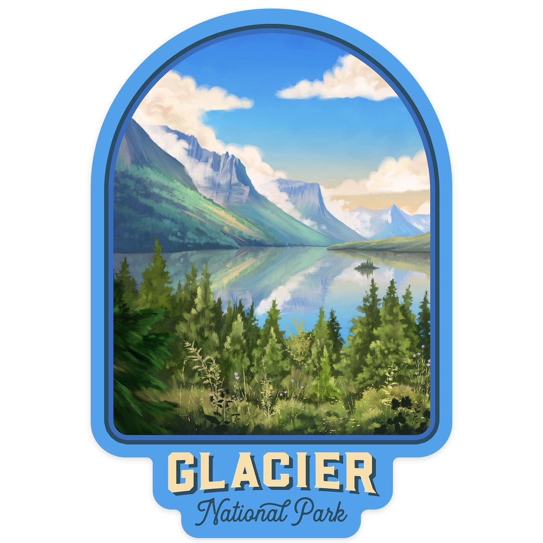 Glacier National Park, Montana, Oil Painting, Contour, Vinyl Sticker - Lantern Press