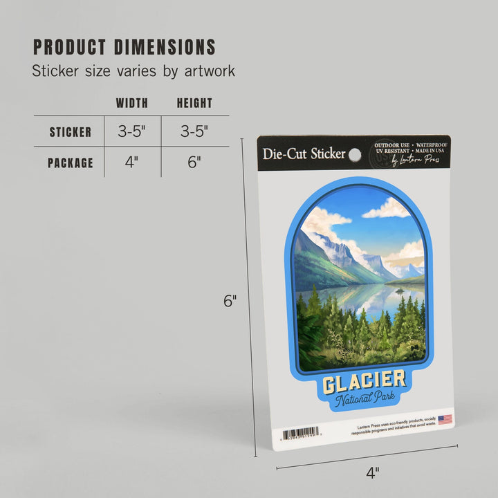 Glacier National Park, Montana, Oil Painting, Contour, Vinyl Sticker - Lantern Press