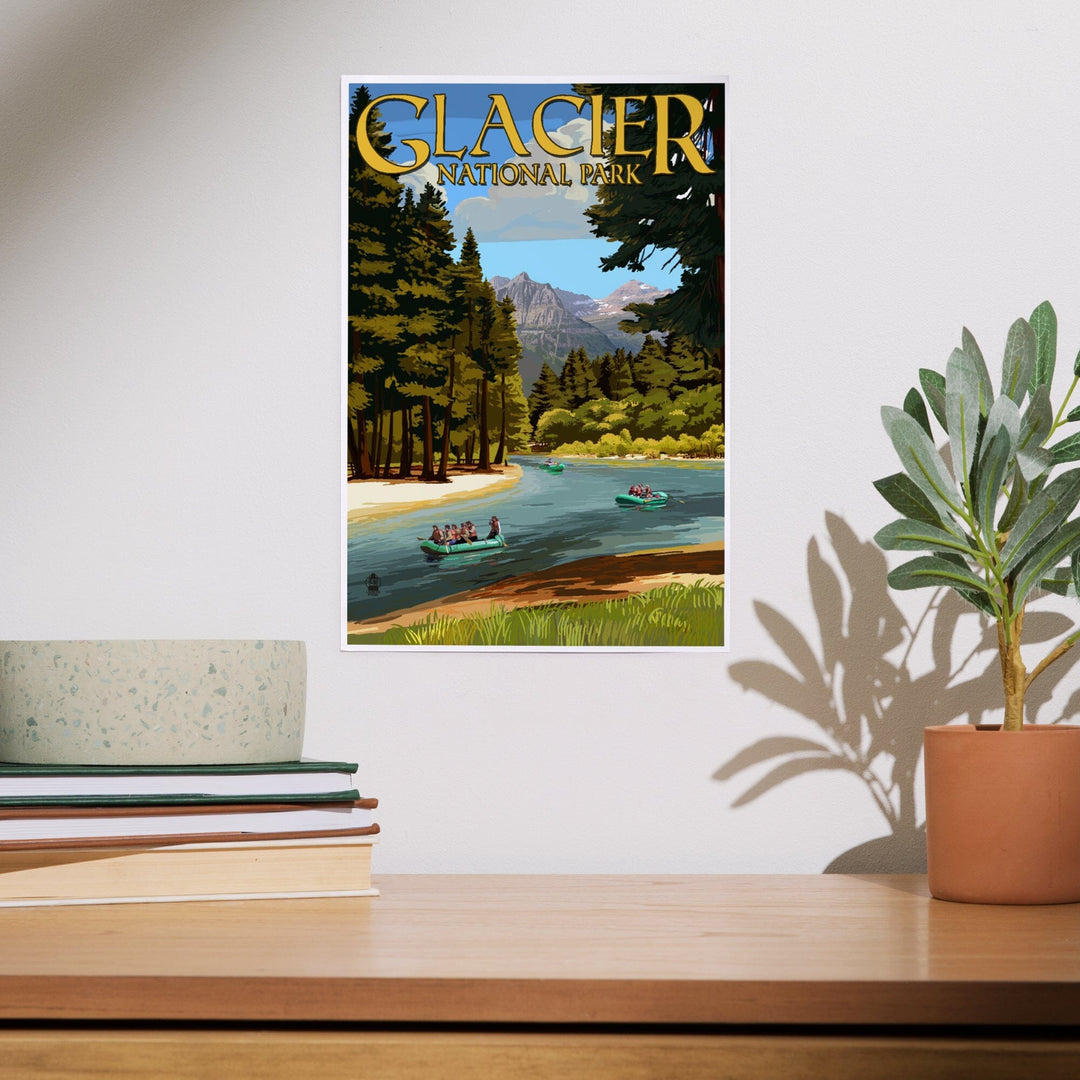 Glacier National Park, Montana, River Rafting, Art & Giclee Prints - Lantern Press