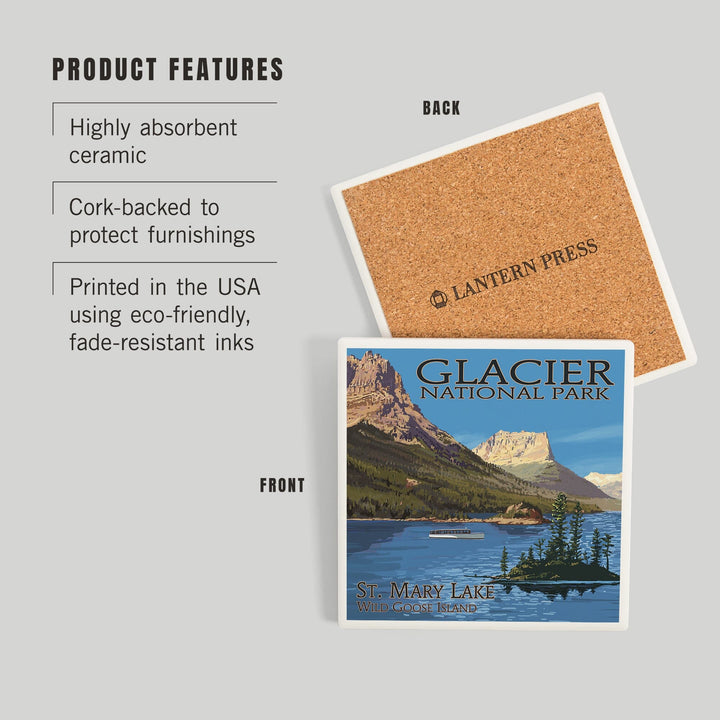 Glacier National Park, Montana, St. Mary Lake, Coasters Coasters Lantern Press