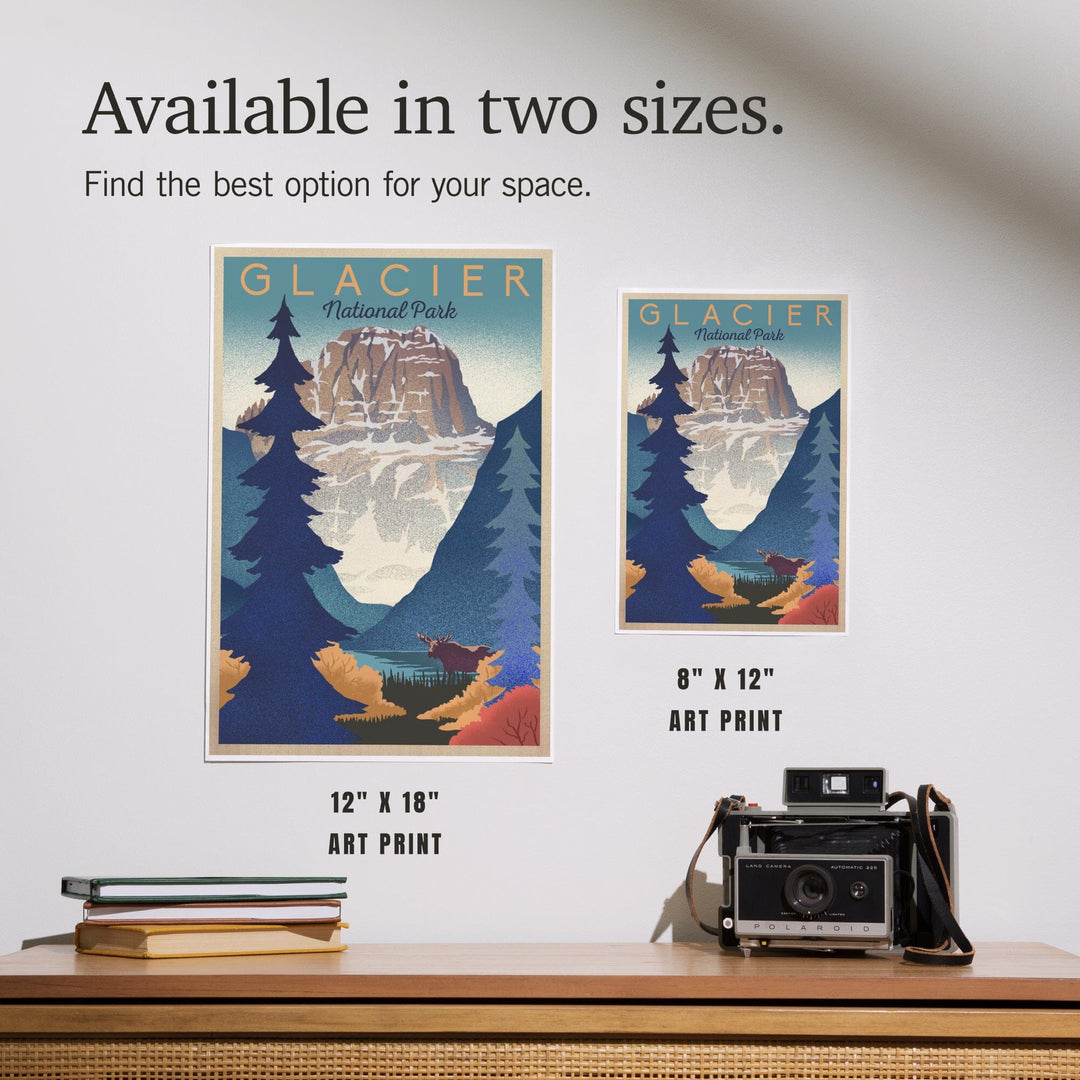 Glacier National Park, Mountain Scene, Lithograph, Art & Giclee Prints - Lantern Press