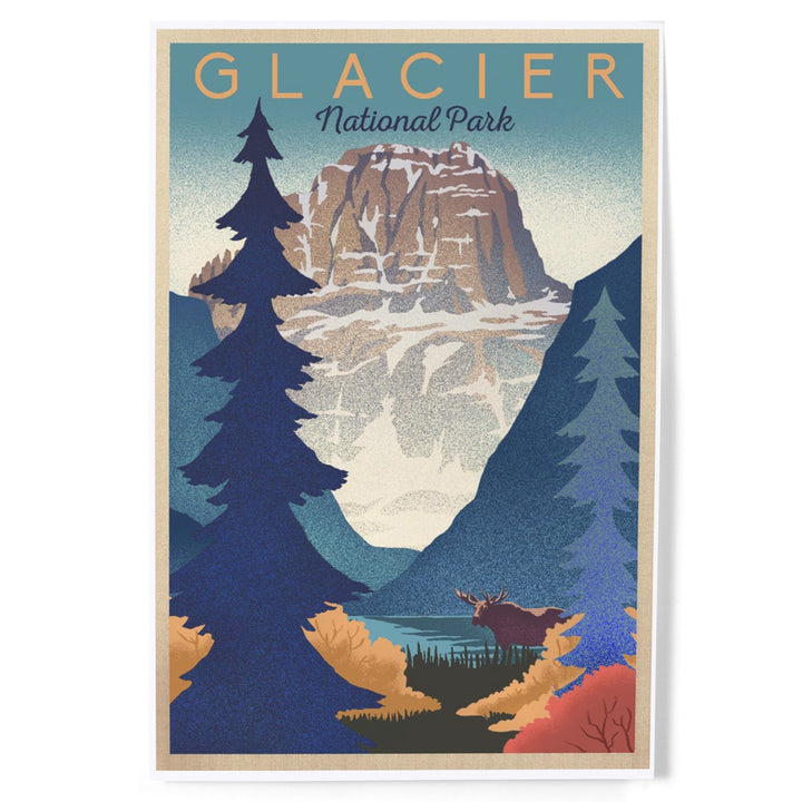 Glacier National Park, Mountain Scene, Lithograph, Art & Giclee Prints - Lantern Press