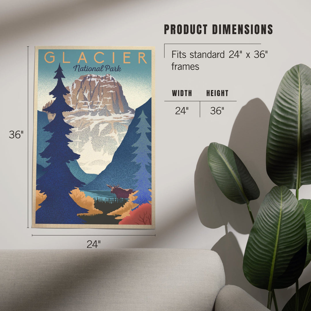 Glacier National Park, Mountain Scene, Lithograph, Art & Giclee Prints - Lantern Press