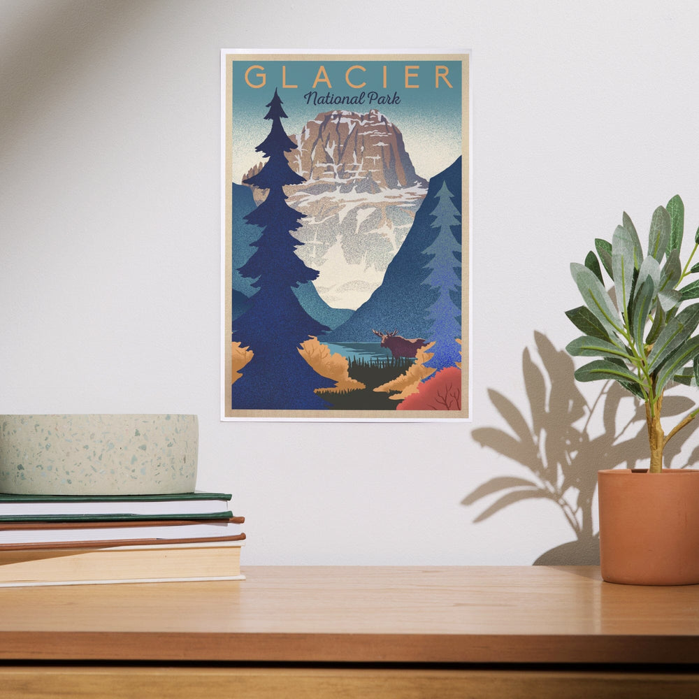 Glacier National Park, Mountain Scene, Lithograph, Art & Giclee Prints - Lantern Press