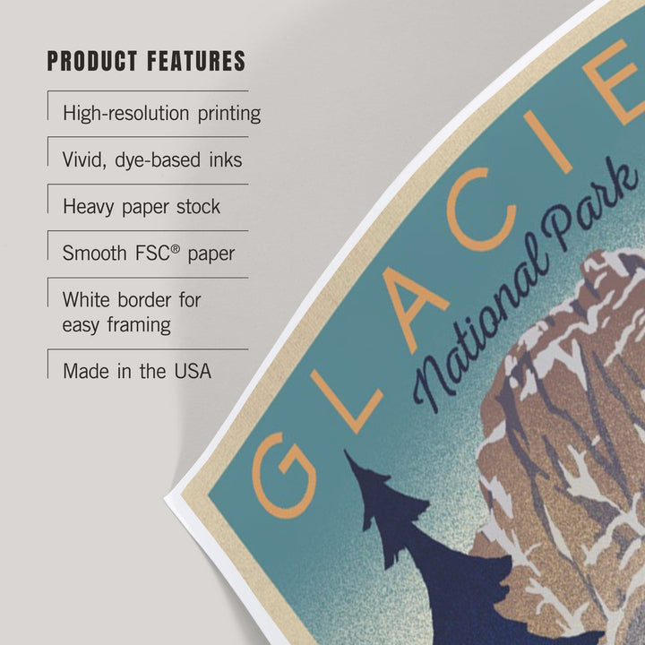 Glacier National Park, Mountain Scene, Lithograph, Art & Giclee Prints - Lantern Press