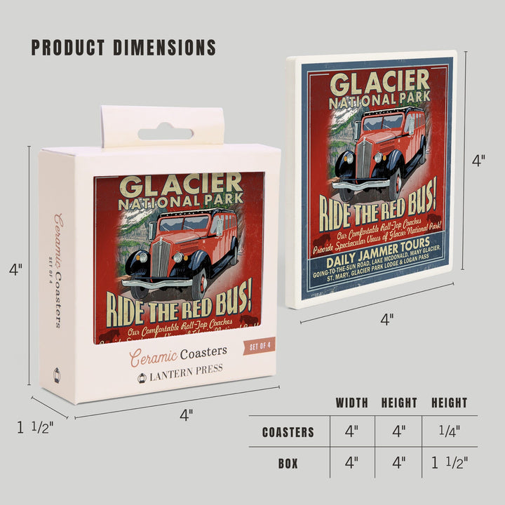 Glacier National Park, Red Jammer Vintage Sign, Coasters Coasters Lantern Press