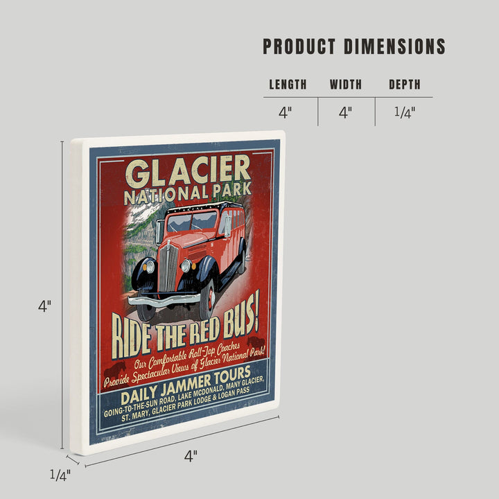 Glacier National Park, Red Jammer Vintage Sign, Coasters Coasters Lantern Press