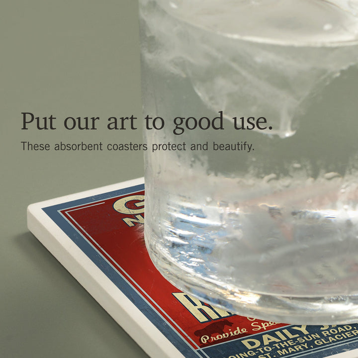 Glacier National Park, Red Jammer Vintage Sign, Coasters Coasters Lantern Press